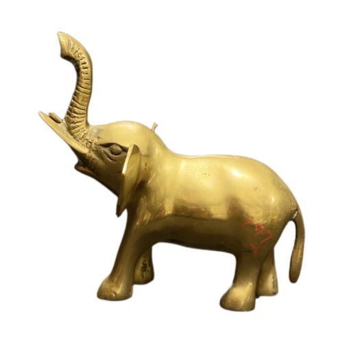 Vintage Elephant Solid Brass Figurine Statue Raised Trunk Up Good Luck