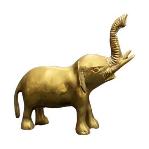 Vintage Elephant Solid Brass Figurine Statue Raised Trunk Up Good Luck