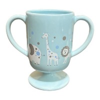 Teleflora MIGI Pedestal Mug Baby Boy Blue Cup Two Handle Lion Elephant Giraffe